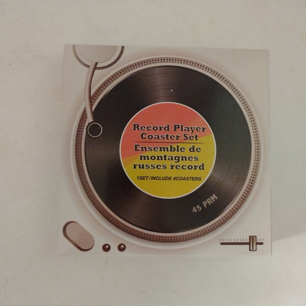 Record Player Coaster Set - Black and Brown